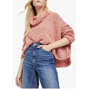 Free People BFF Red Lotus Cowl Neck Oversized S Stretch Chunky Cropped Sweater